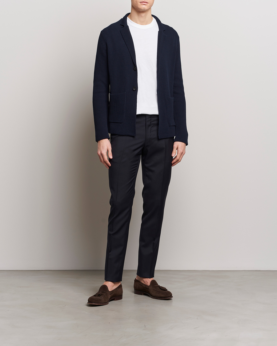 Herr | Kavajer | Zanone | Cotton Rib Knitted Blazer Navy