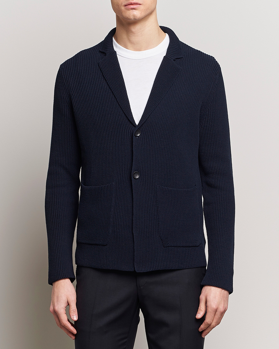 Herr | Italian Department | Zanone | Cotton Rib Knitted Blazer Navy