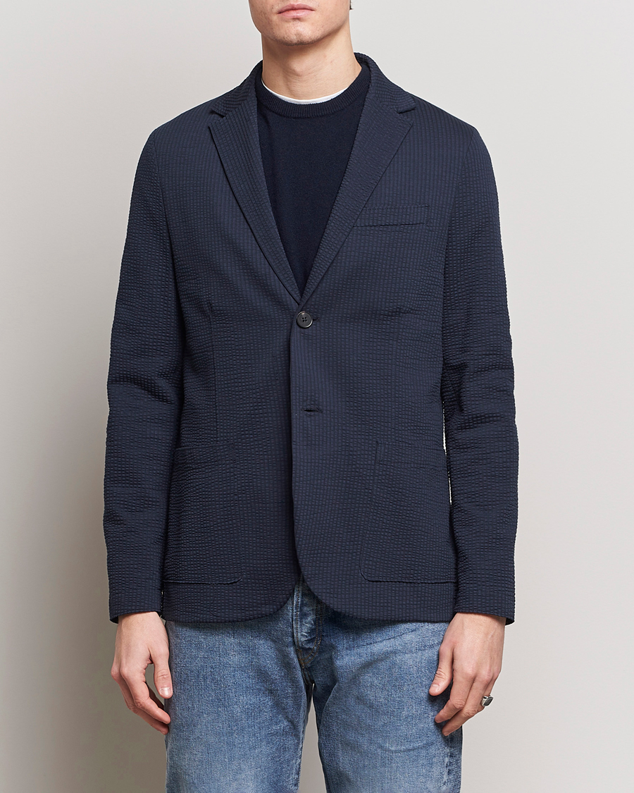 Herr | Kavajer | Harris Wharf London | Coolmax Seersucker Blazer Navy