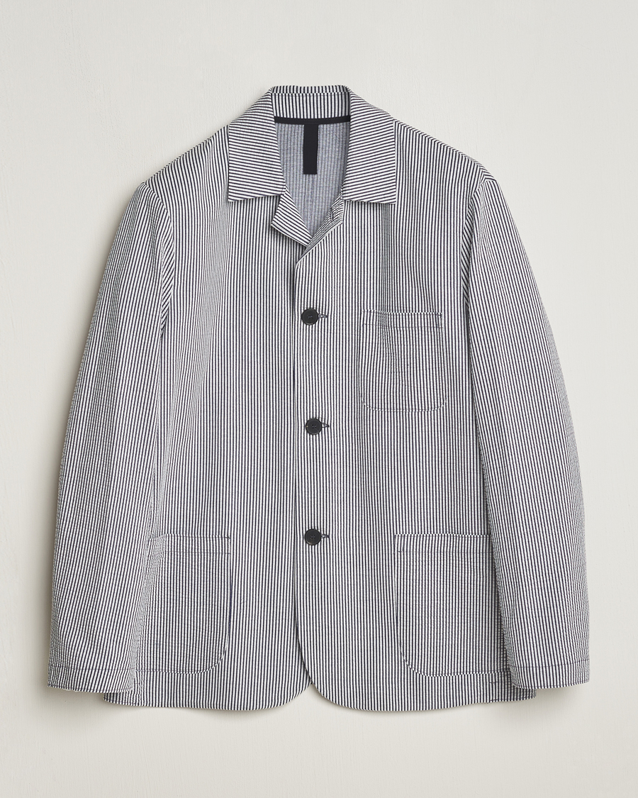 Herr | Kavajer | Harris Wharf London | Coolmax Striped Seersucker Drop Shoulder Blazer Blue/Cream