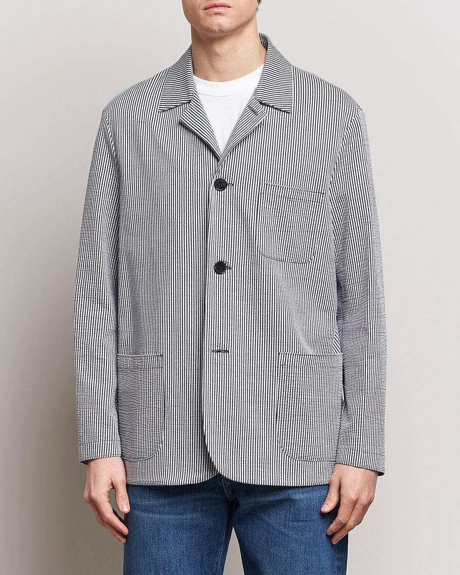 Herr | Avdelningar | Harris Wharf London | Coolmax Striped Seersucker Drop Shoulder Blazer Blue/Cream