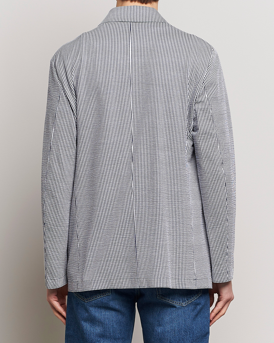 Herr | Kavajer | Harris Wharf London | Coolmax Striped Seersucker Drop Shoulder Blazer Blue/Cream