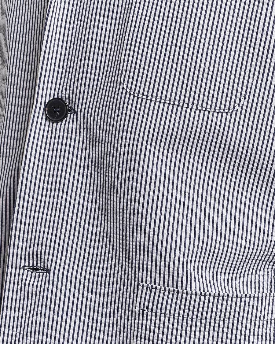 Herr | Kavajer | Harris Wharf London | Coolmax Striped Seersucker Drop Shoulder Blazer Blue/Cream