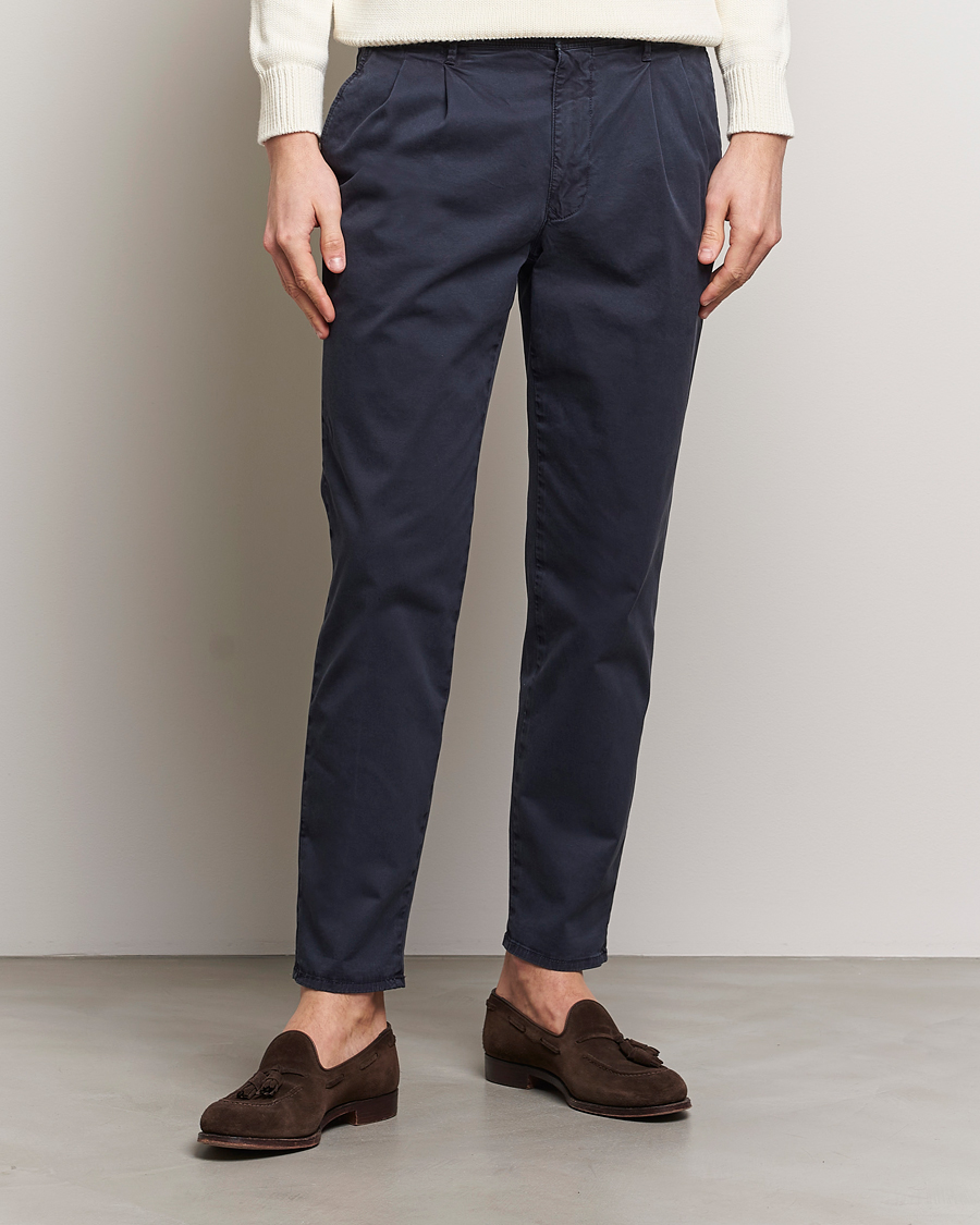 Herr | Kläder | Incotex | Tapered Fit Pleated Slacks Navy