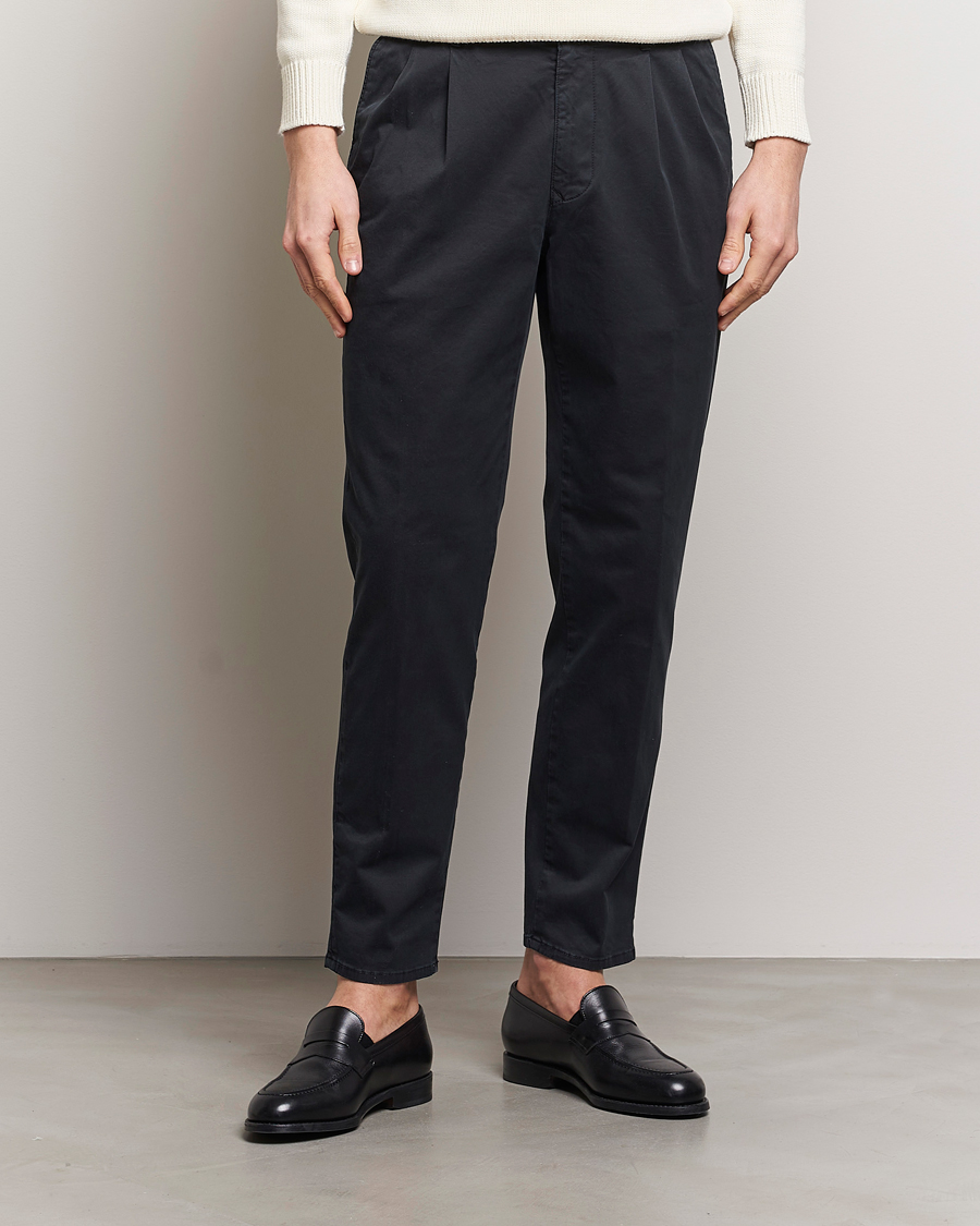 Herr | Kläder | Incotex | Tapered Fit Pleated Slacks Black