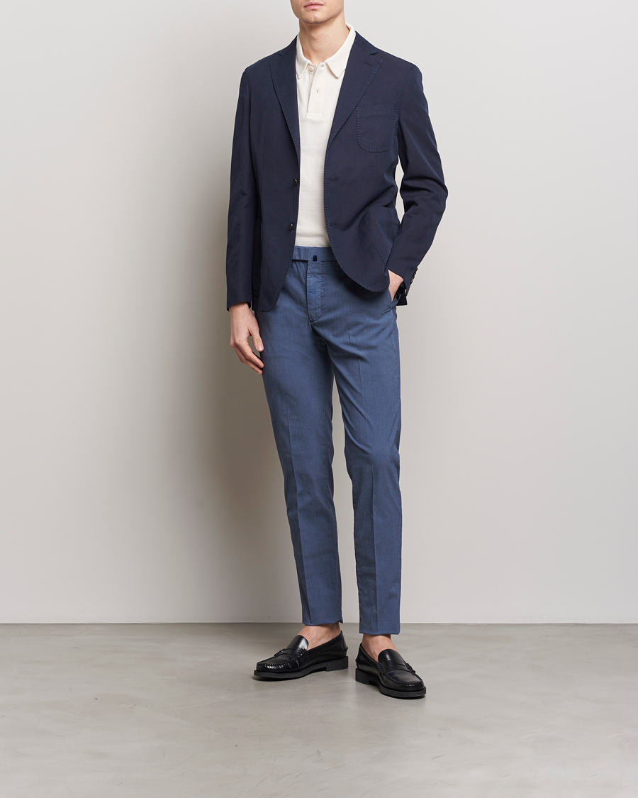 Herr | Byxor | Incotex | Slim Fit Washed Cotton Comfort Trousers Dark Blue