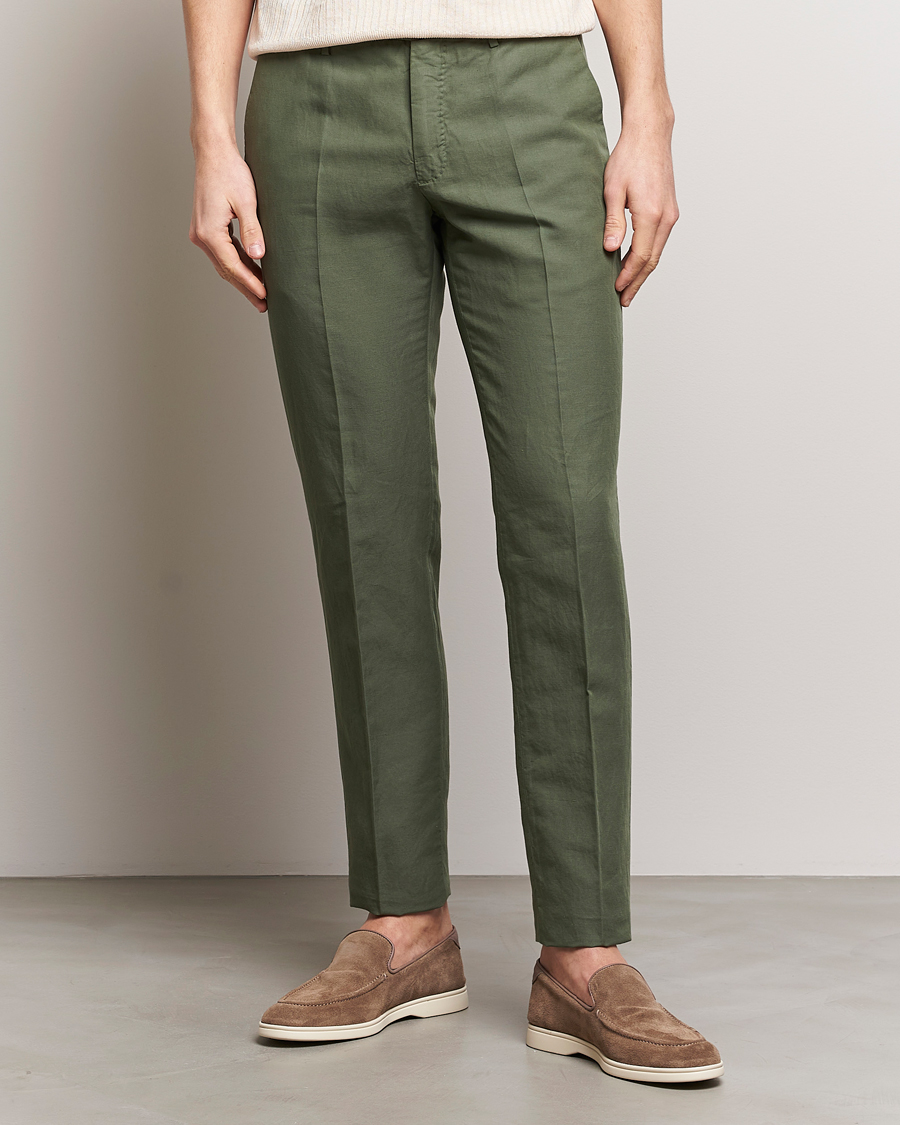 Herr | Linnebyxor | Incotex | Slim Fit Chinolino Trousers Dark Green