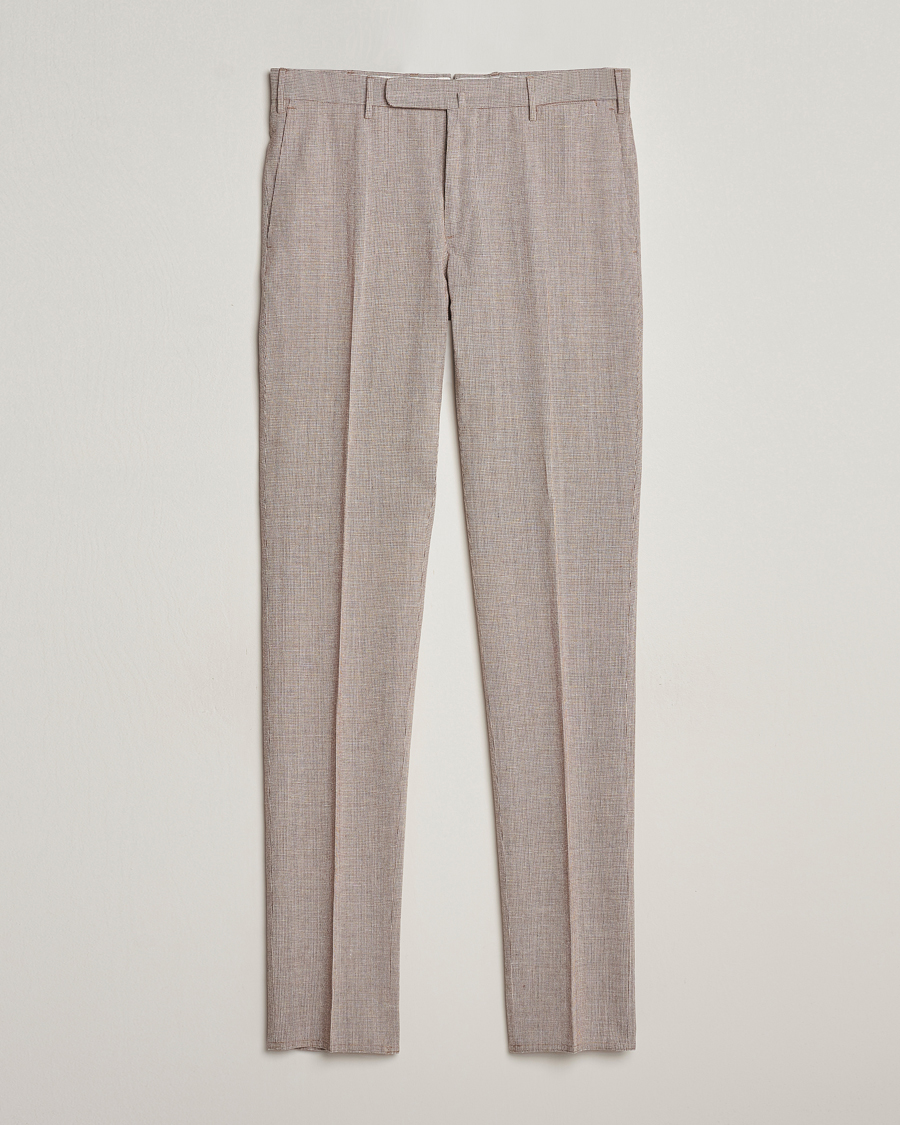 Herr | Byxor | Incotex | Slim Fit Cotton/Linen Micro Houndstooth Trousers Beige