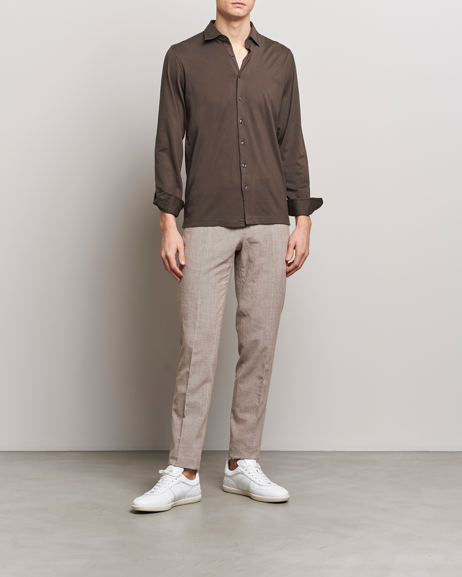 Herr | Byxor | Incotex | Slim Fit Cotton/Linen Micro Houndstooth Trousers Beige