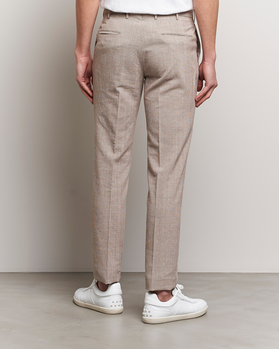 Herr | Byxor | Incotex | Slim Fit Cotton/Linen Micro Houndstooth Trousers Beige