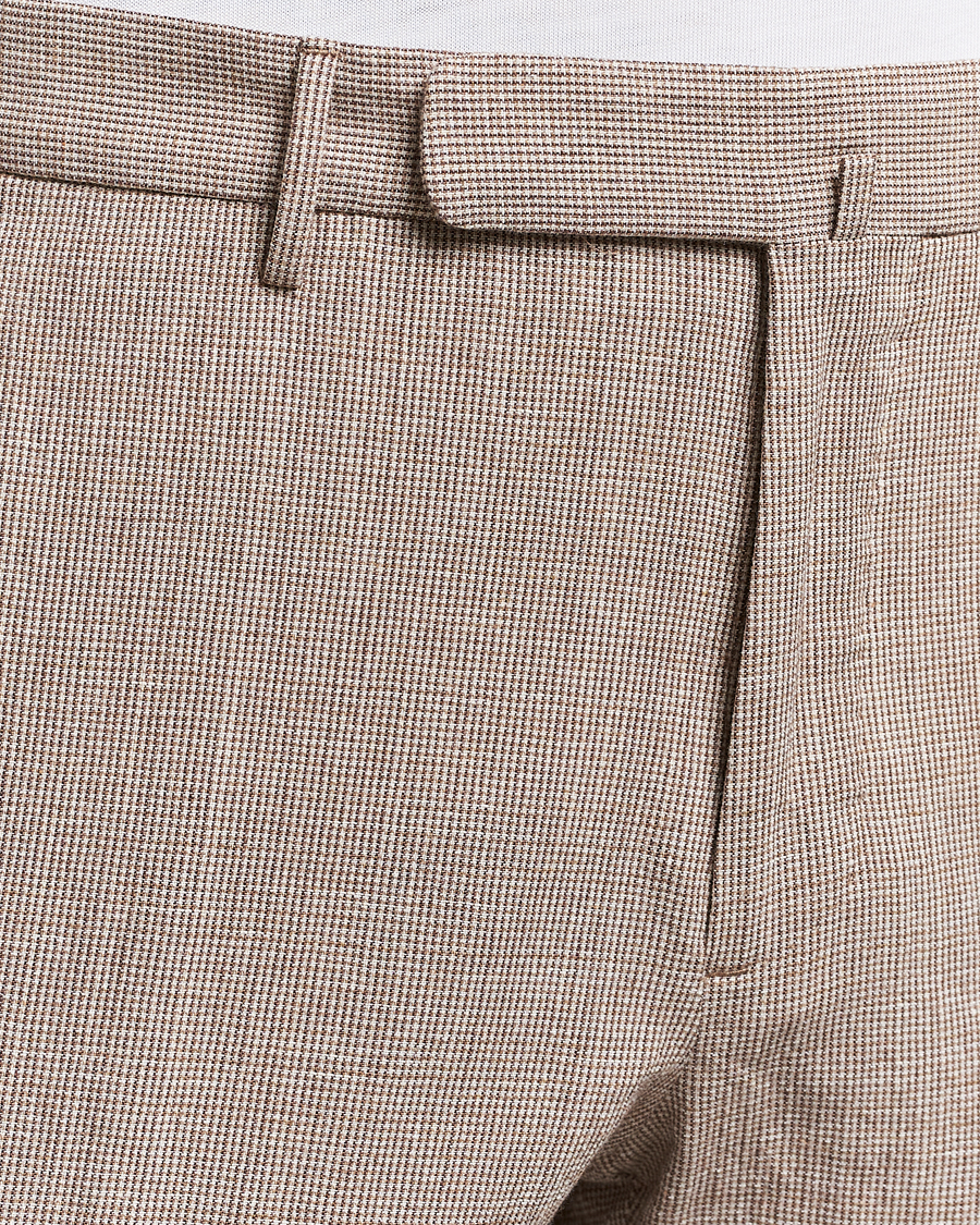 Herr | Byxor | Incotex | Slim Fit Cotton/Linen Micro Houndstooth Trousers Beige