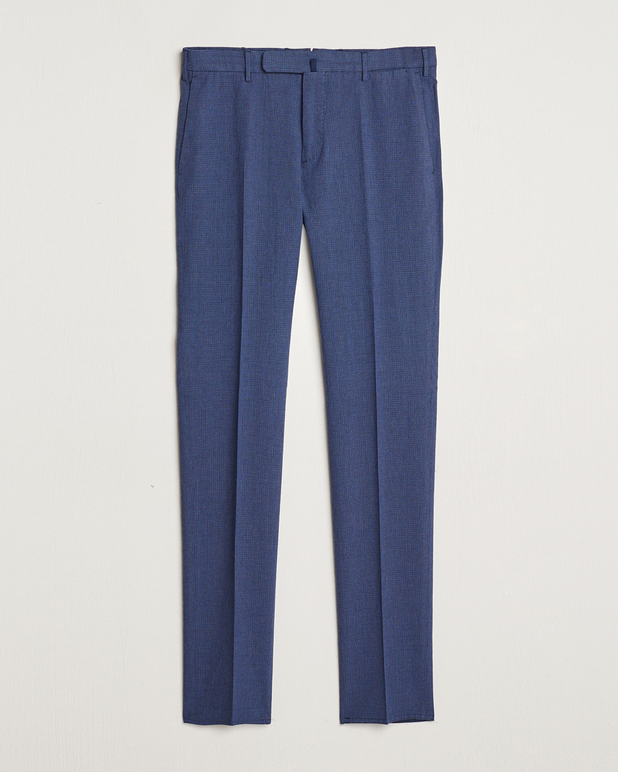 Herr | Byxor | Incotex | Slim Fit Cotton/Linen Micro Houndstooth Trousers Dark Blue