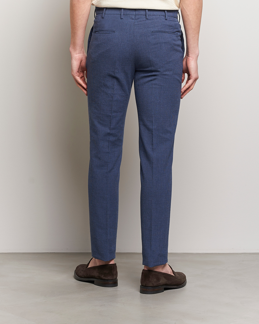 Herr | Byxor | Incotex | Slim Fit Cotton/Linen Micro Houndstooth Trousers Dark Blue
