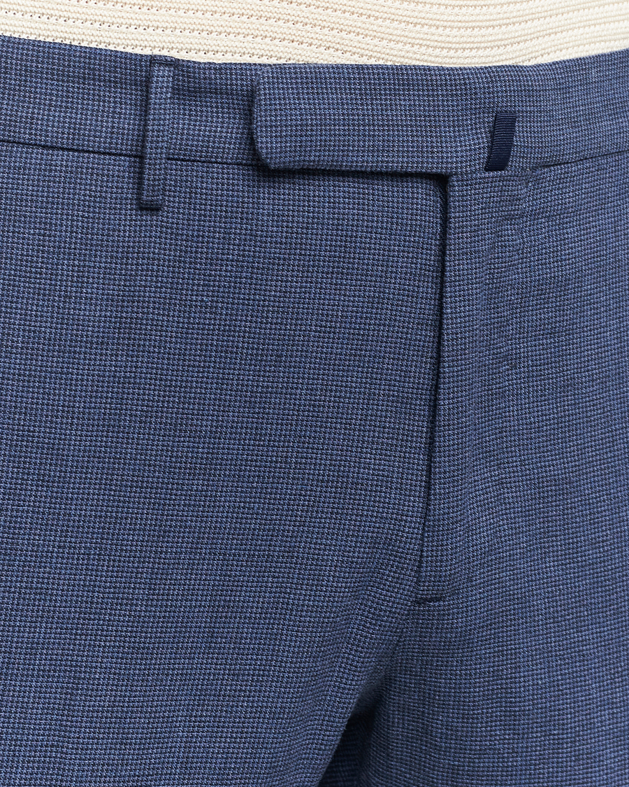 Herr | Byxor | Incotex | Slim Fit Cotton/Linen Micro Houndstooth Trousers Dark Blue