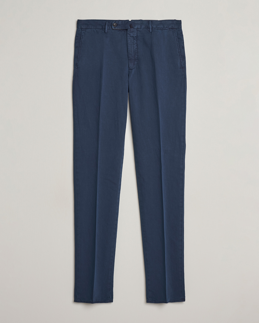 Herr | Byxor | Incotex | Regular Fit Comfort Cotton/Linen Trousers Navy