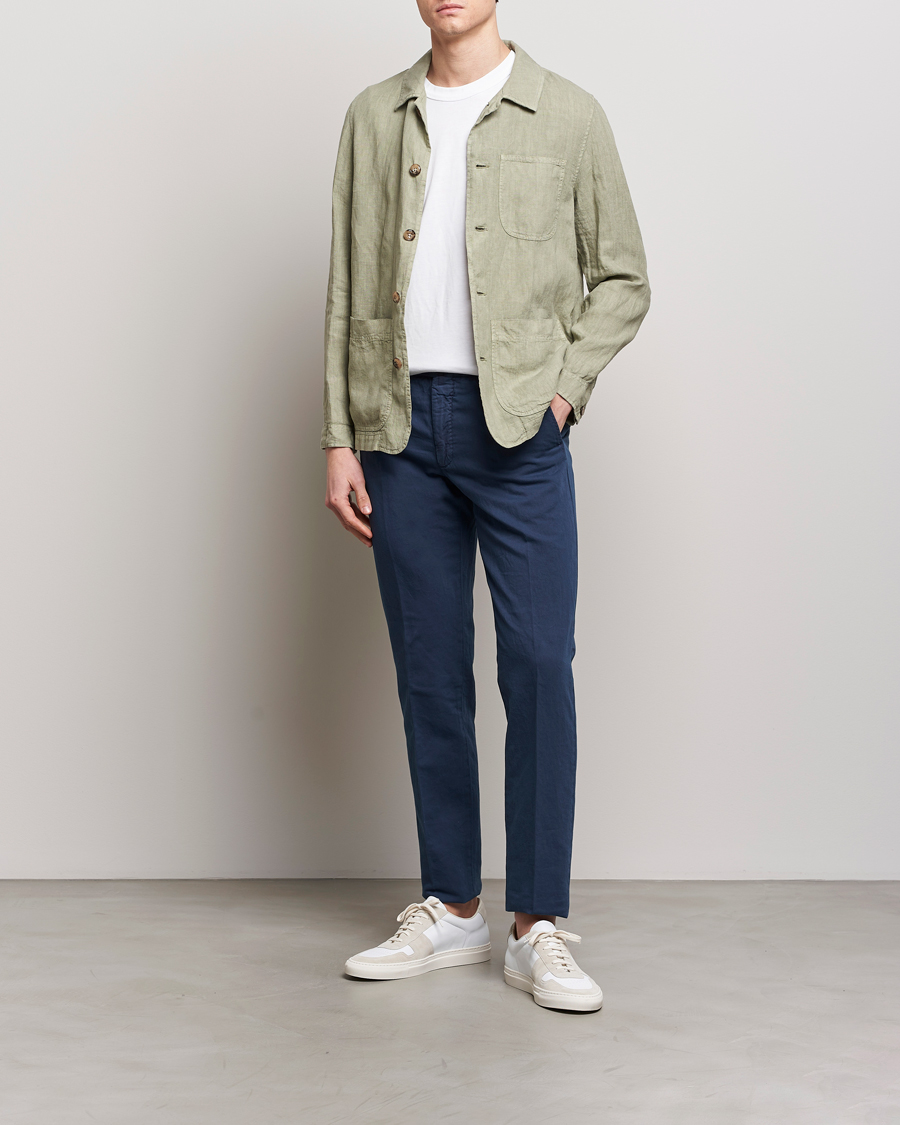 Herr | Byxor | Incotex | Regular Fit Comfort Cotton/Linen Trousers Navy