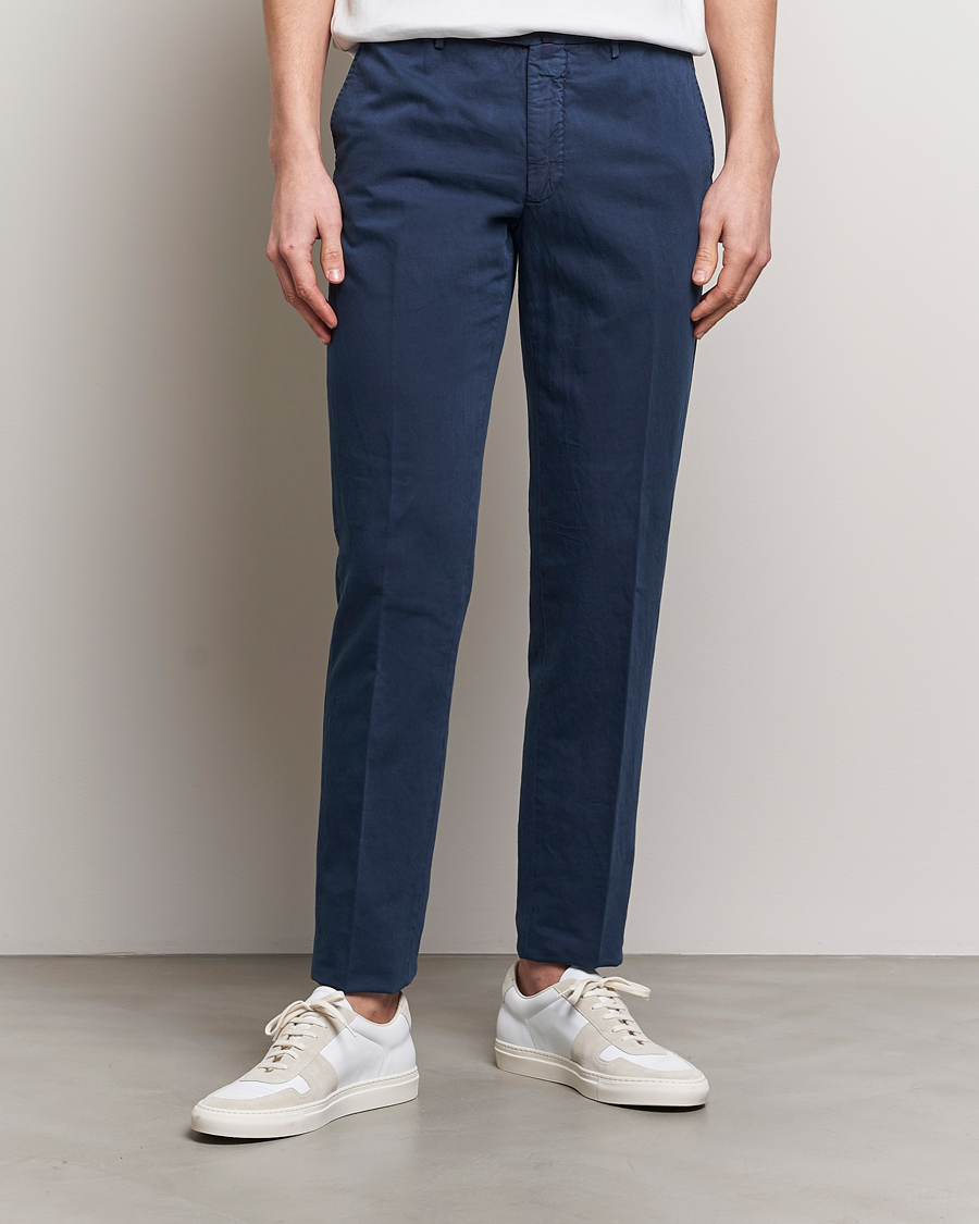 Herr | Italian Department | Incotex | Regular Fit Comfort Cotton/Linen Trousers Navy