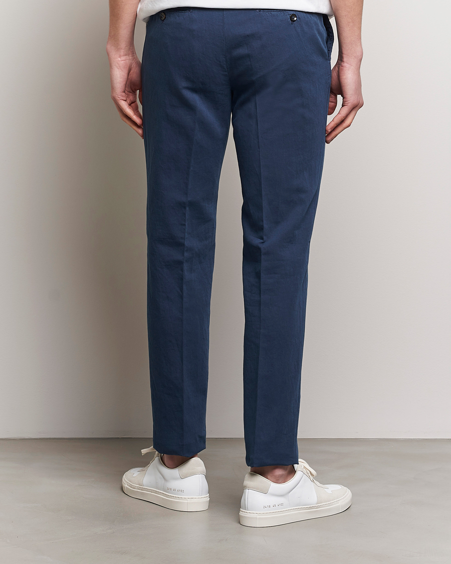 Herr | Byxor | Incotex | Regular Fit Comfort Cotton/Linen Trousers Navy