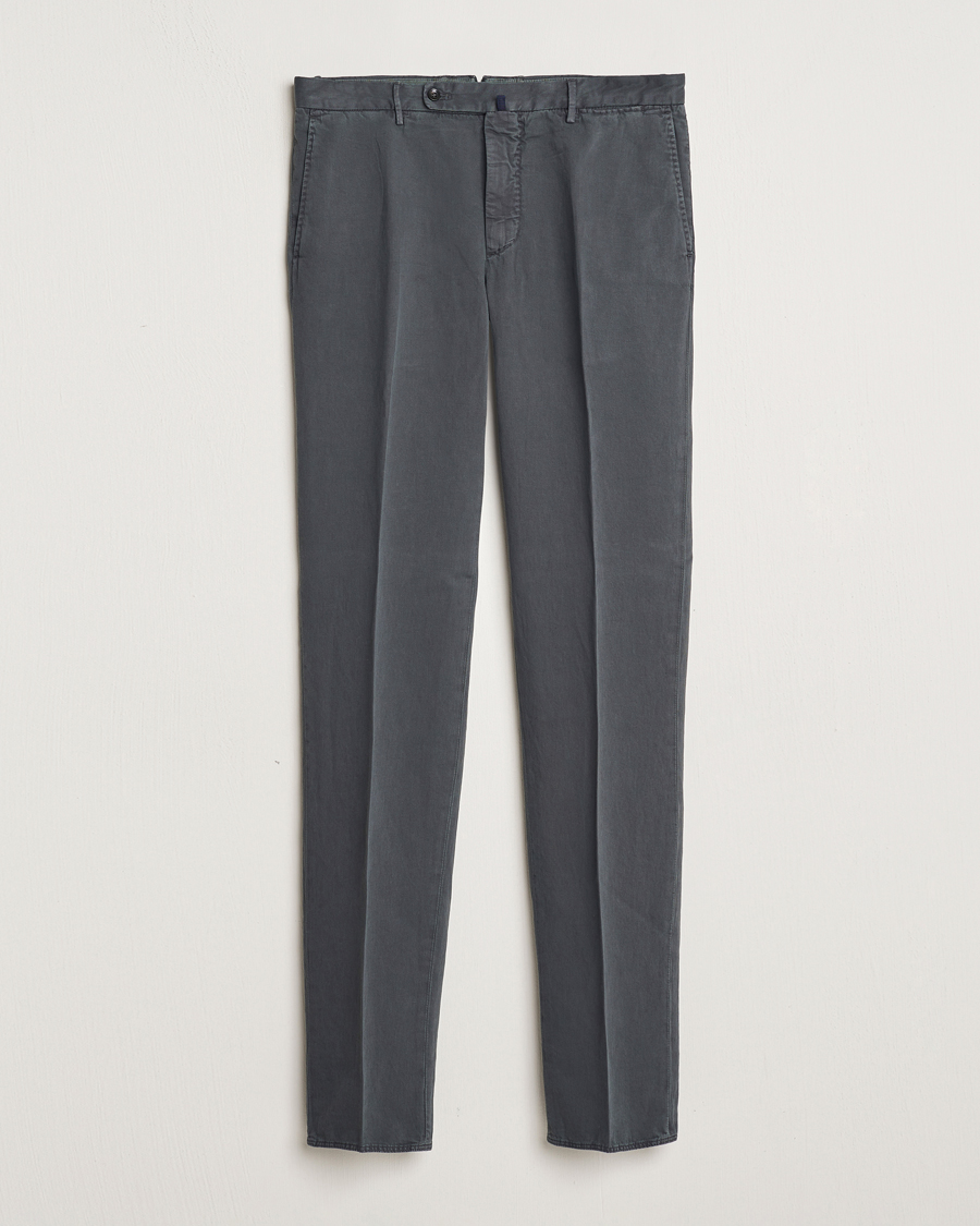 Herr | Byxor | Incotex | Regular Fit Comfort Cotton/Linen Trousers Dark Grey