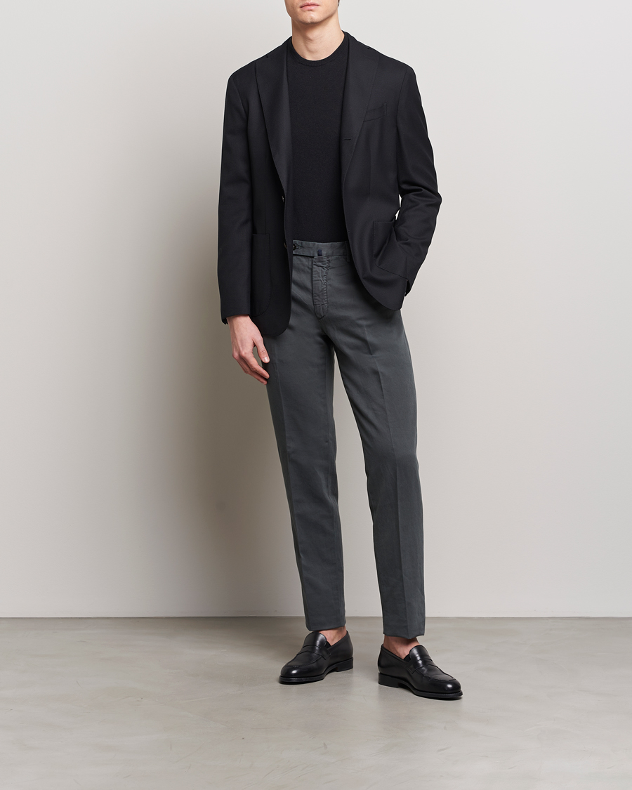 Herr | Byxor | Incotex | Regular Fit Comfort Cotton/Linen Trousers Dark Grey