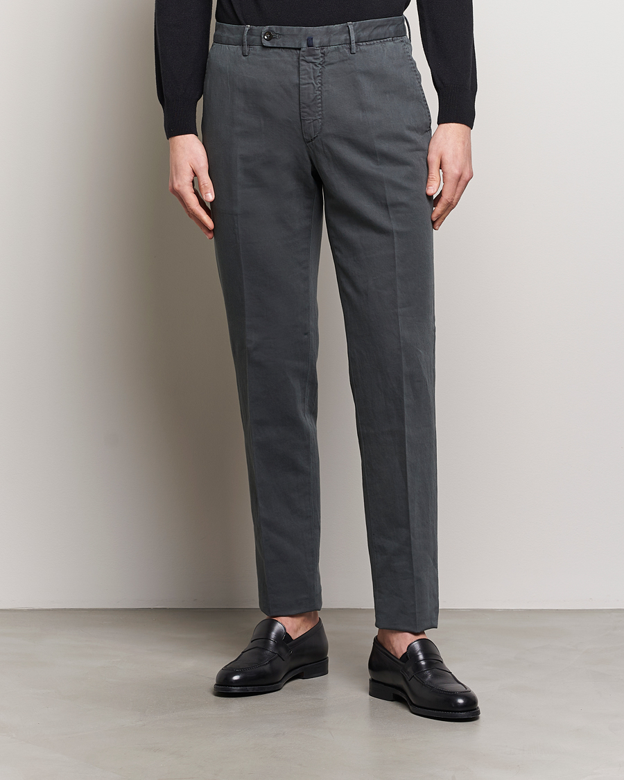 Herr | Incotex | Incotex | Regular Fit Comfort Cotton/Linen Trousers Dark Grey