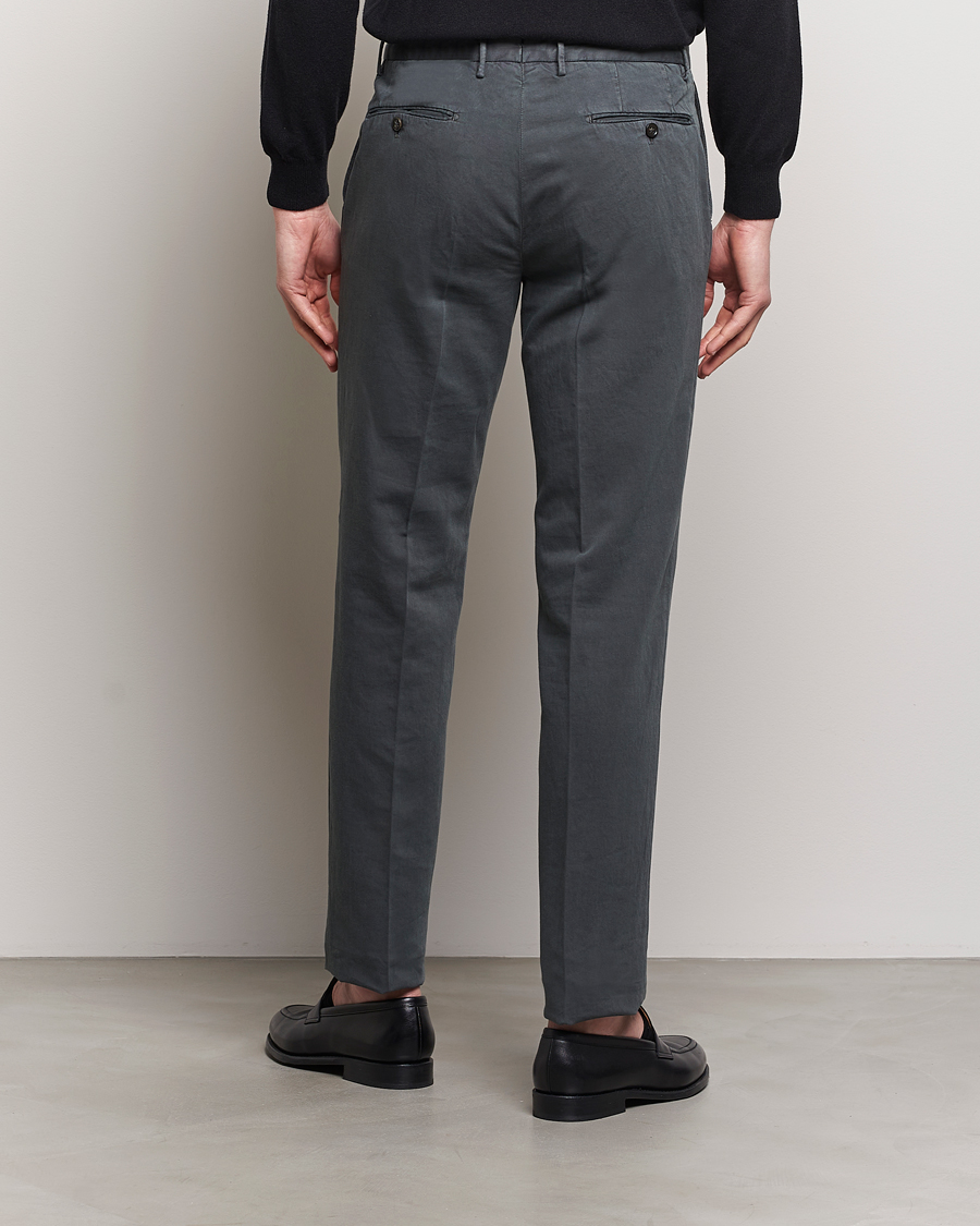 Herr | Byxor | Incotex | Regular Fit Comfort Cotton/Linen Trousers Dark Grey