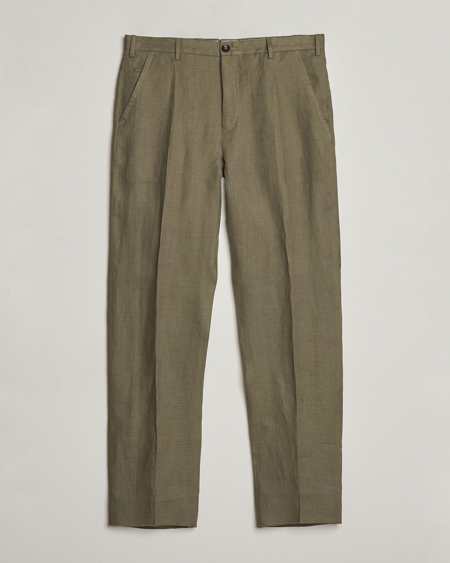 Herr | Byxor | Incotex | Straight Fit Pure Linen Trousers Military