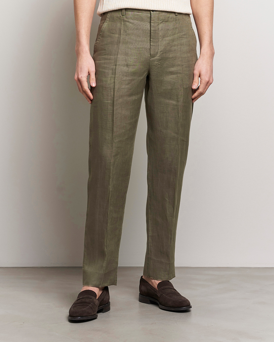 Herre |  | Incotex | Straight Fit Pure Linen Trousers Military