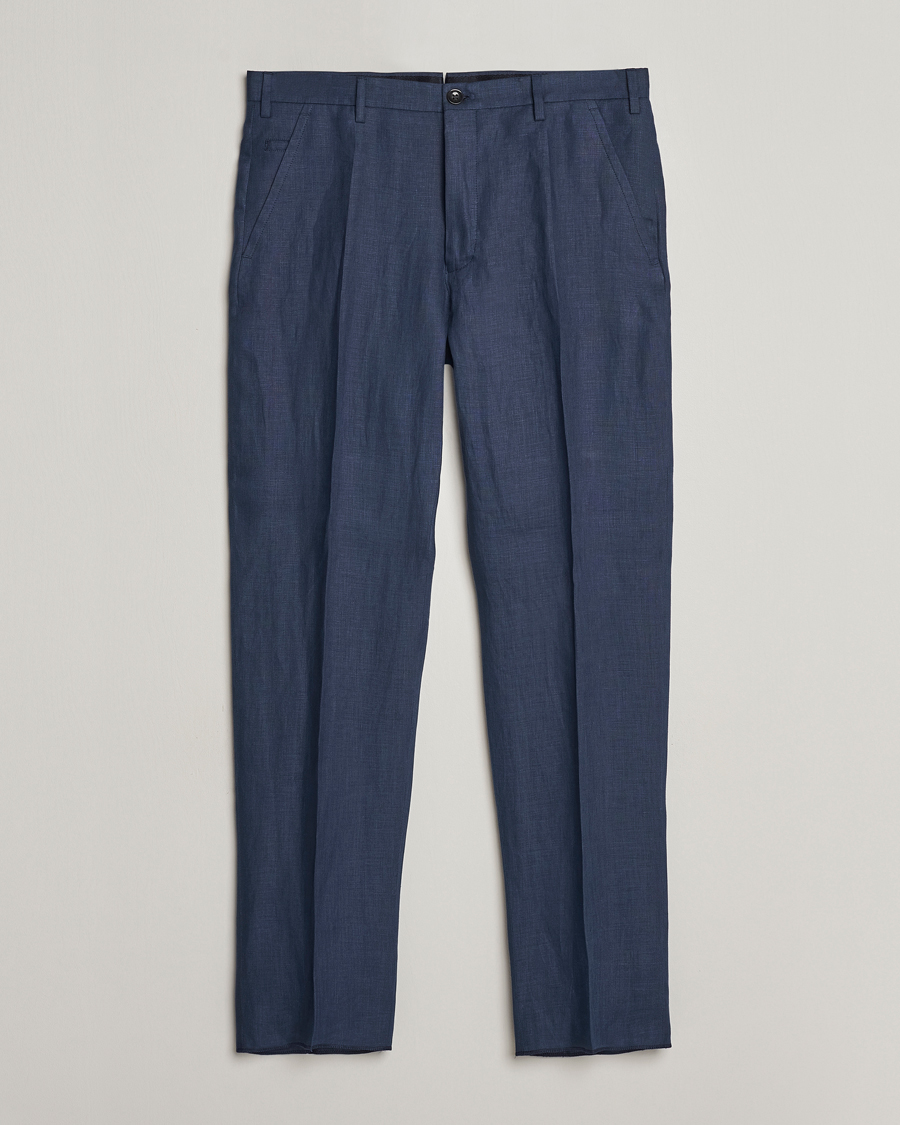 Herr | Byxor | Incotex | Straight Fit Pure Linen Trousers Navy