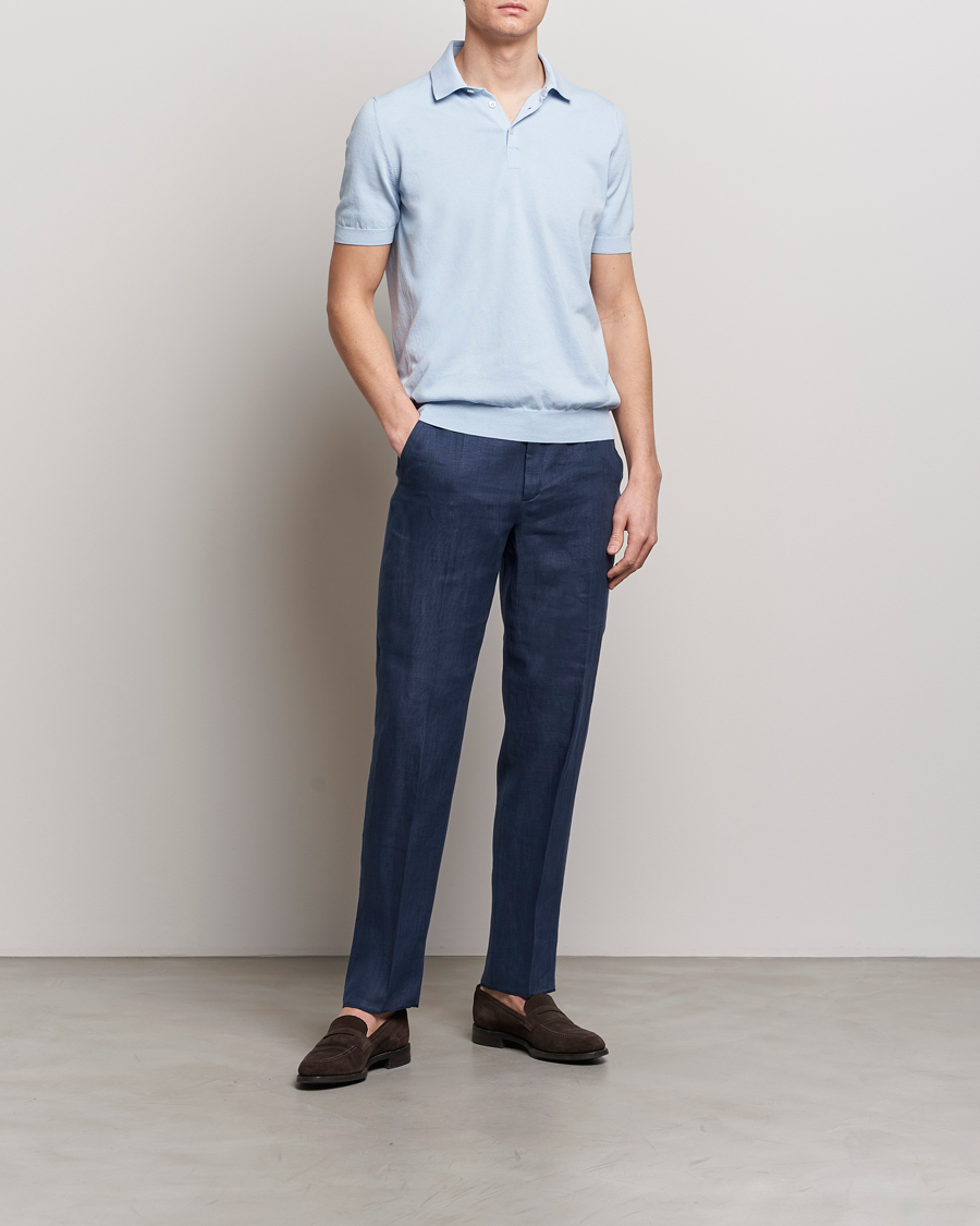 Herr | Byxor | Incotex | Straight Fit Pure Linen Trousers Navy