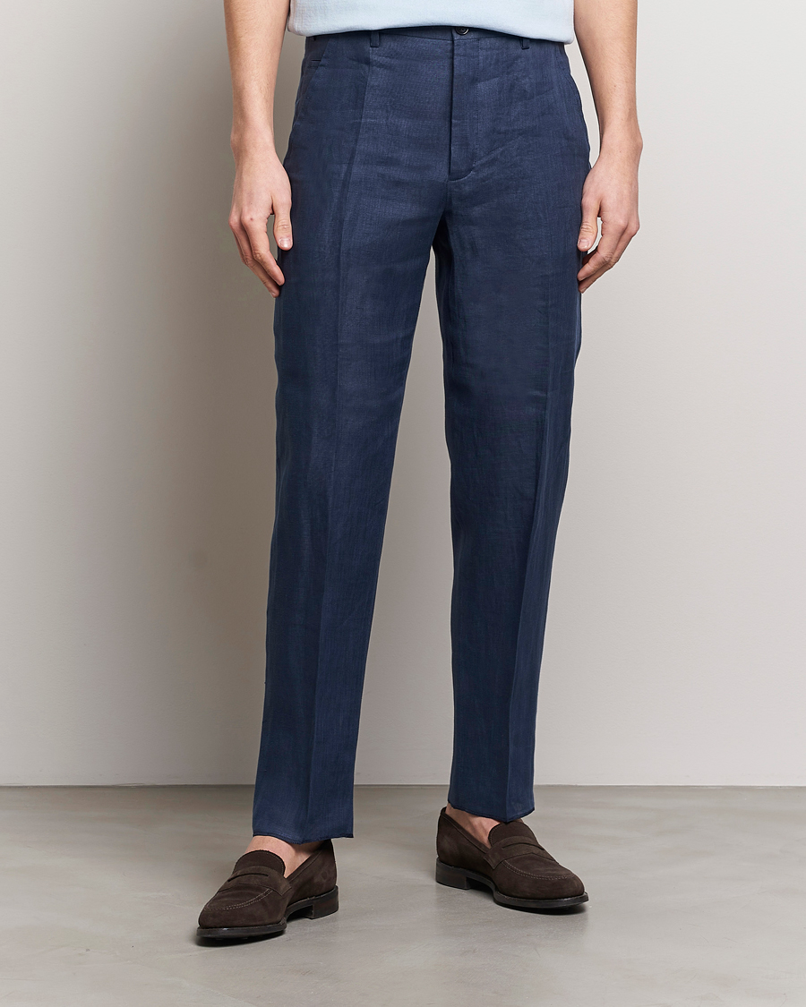 Herr | Avdelningar | Incotex | Straight Fit Pure Linen Trousers Navy