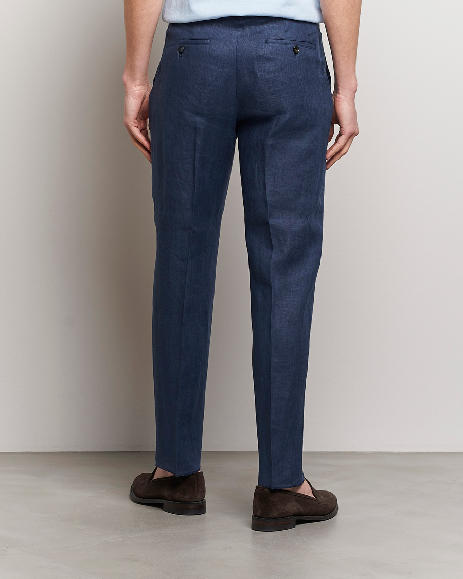 Herr | Byxor | Incotex | Straight Fit Pure Linen Trousers Navy