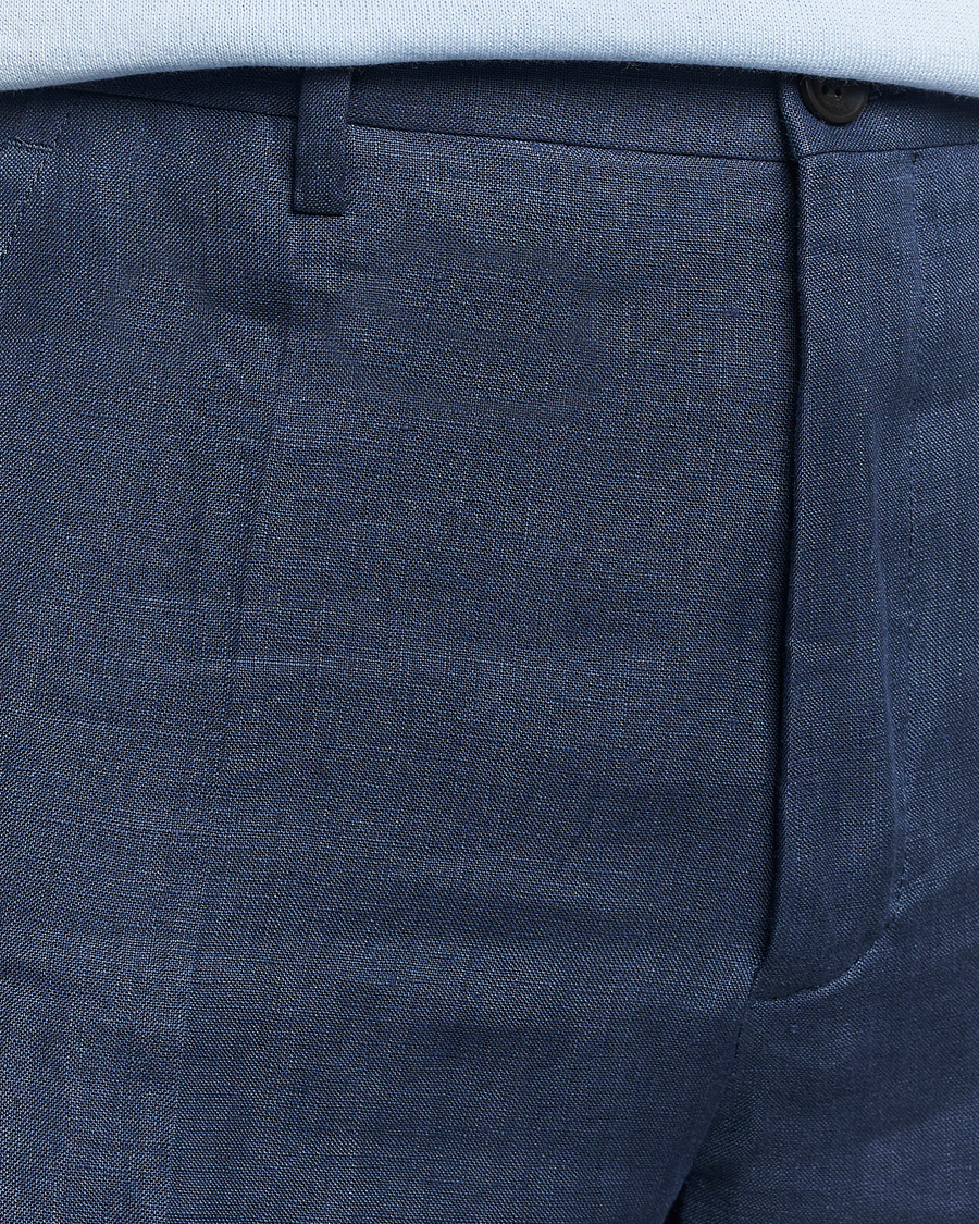 Herr | Byxor | Incotex | Straight Fit Pure Linen Trousers Navy