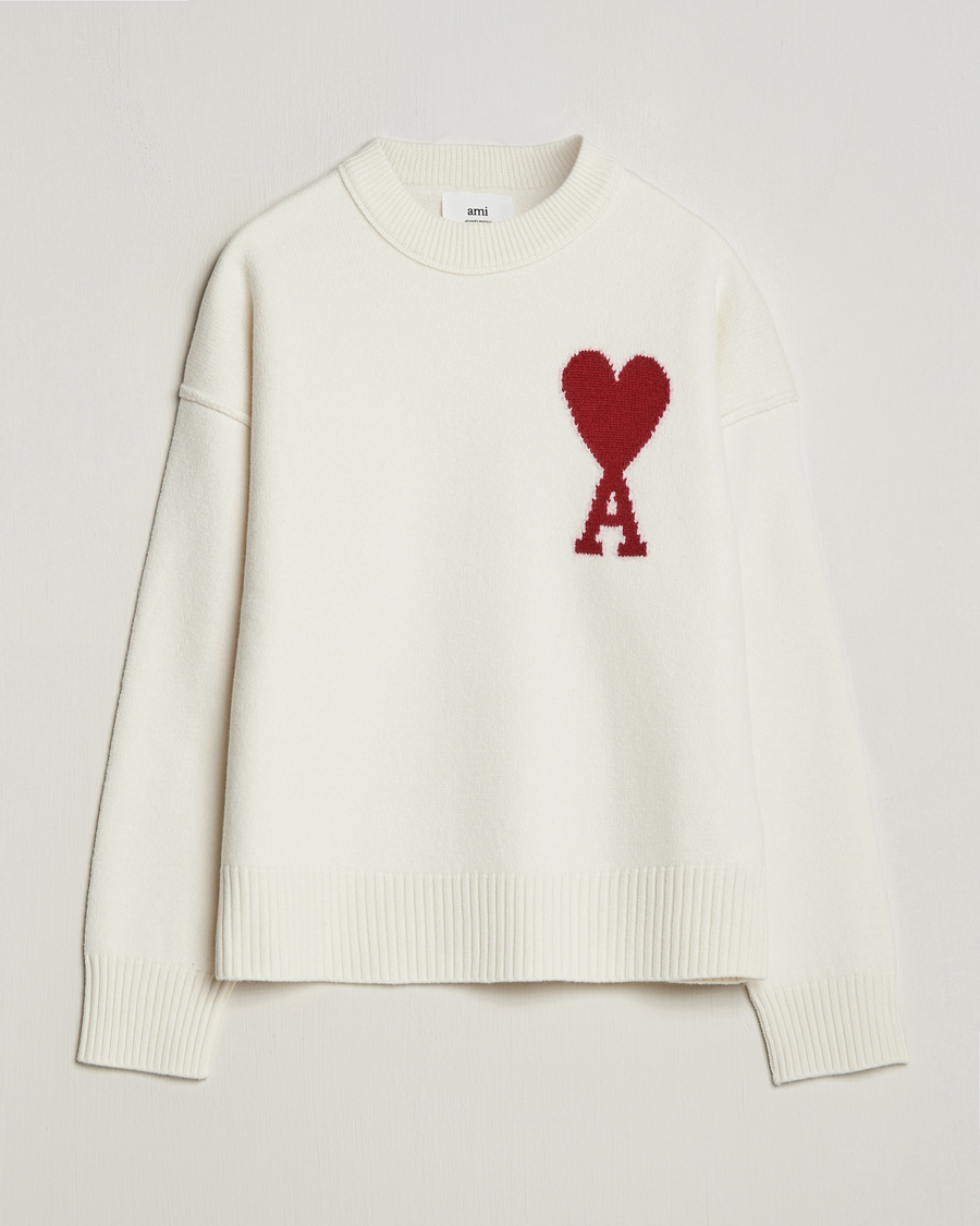 Herr | Tröjor | AMI | Big Heart Wool Sweater Off White