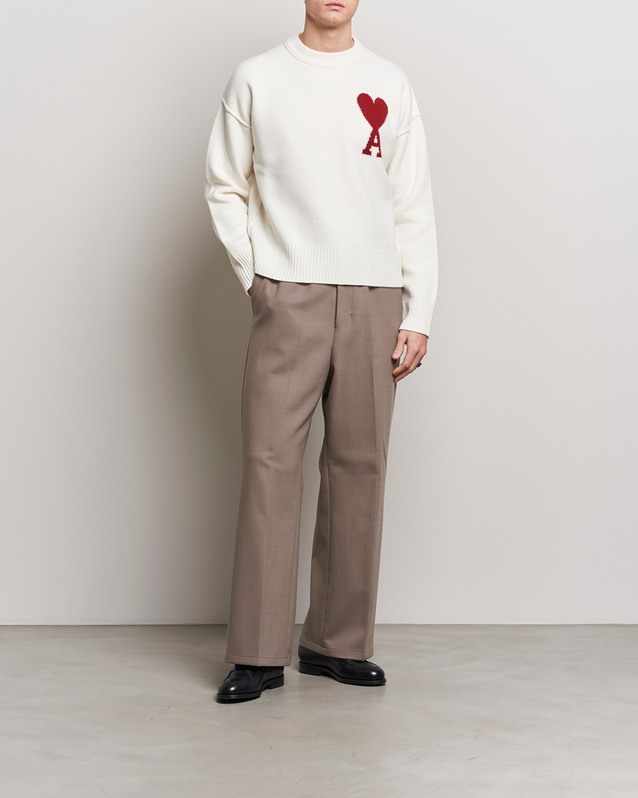 Herr | Tröjor | AMI | Big Heart Wool Sweater Off White