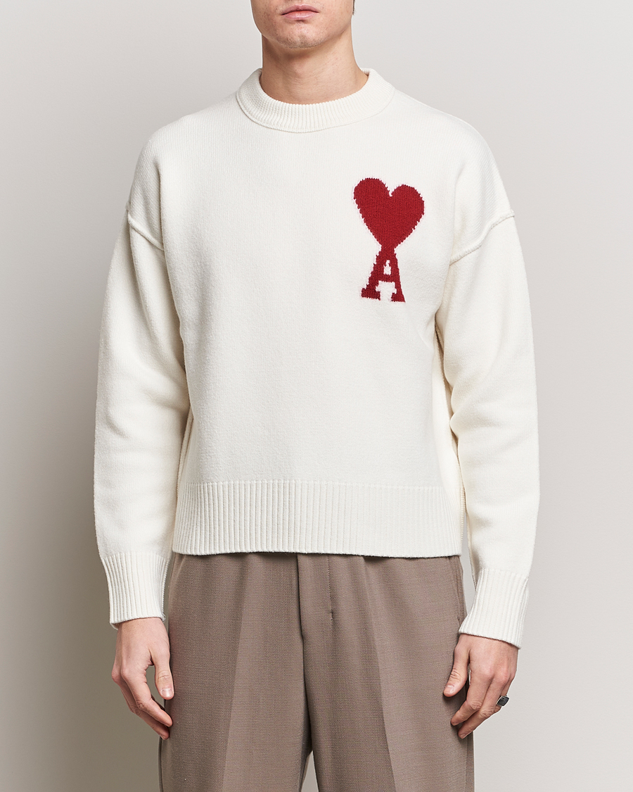 Herr | Tröjor | AMI | Big Heart Wool Sweater Off White