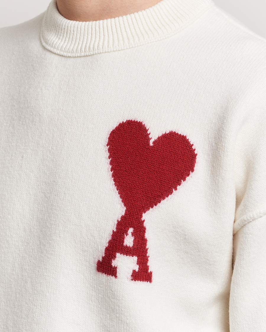 Herr | Tröjor | AMI | Big Heart Wool Sweater Off White