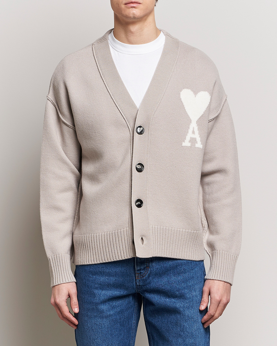 Herr | Kläder | AMI | Big Heart Wool Cardigan Light Beige