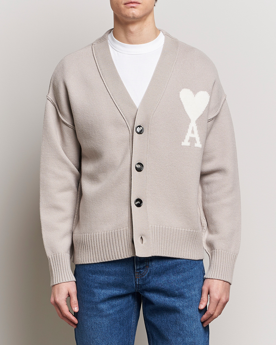 Herr | Tröjor | AMI | Big Heart Wool Cardigan Light Beige