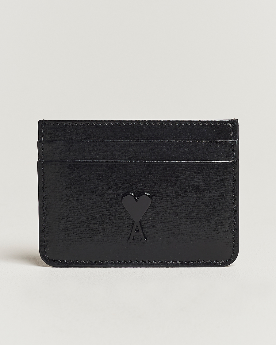 Herr | AMI Tonal Heart Logo Leather Card Holder Black | AMI | Tonal Heart Logo Leather Card Holder Black