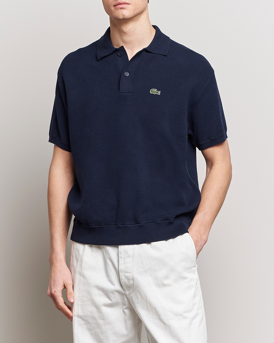 Herr | Kortärmade pikéer | Lacoste | Relaxed Fit Moss Stitched Knitted Polo Navy