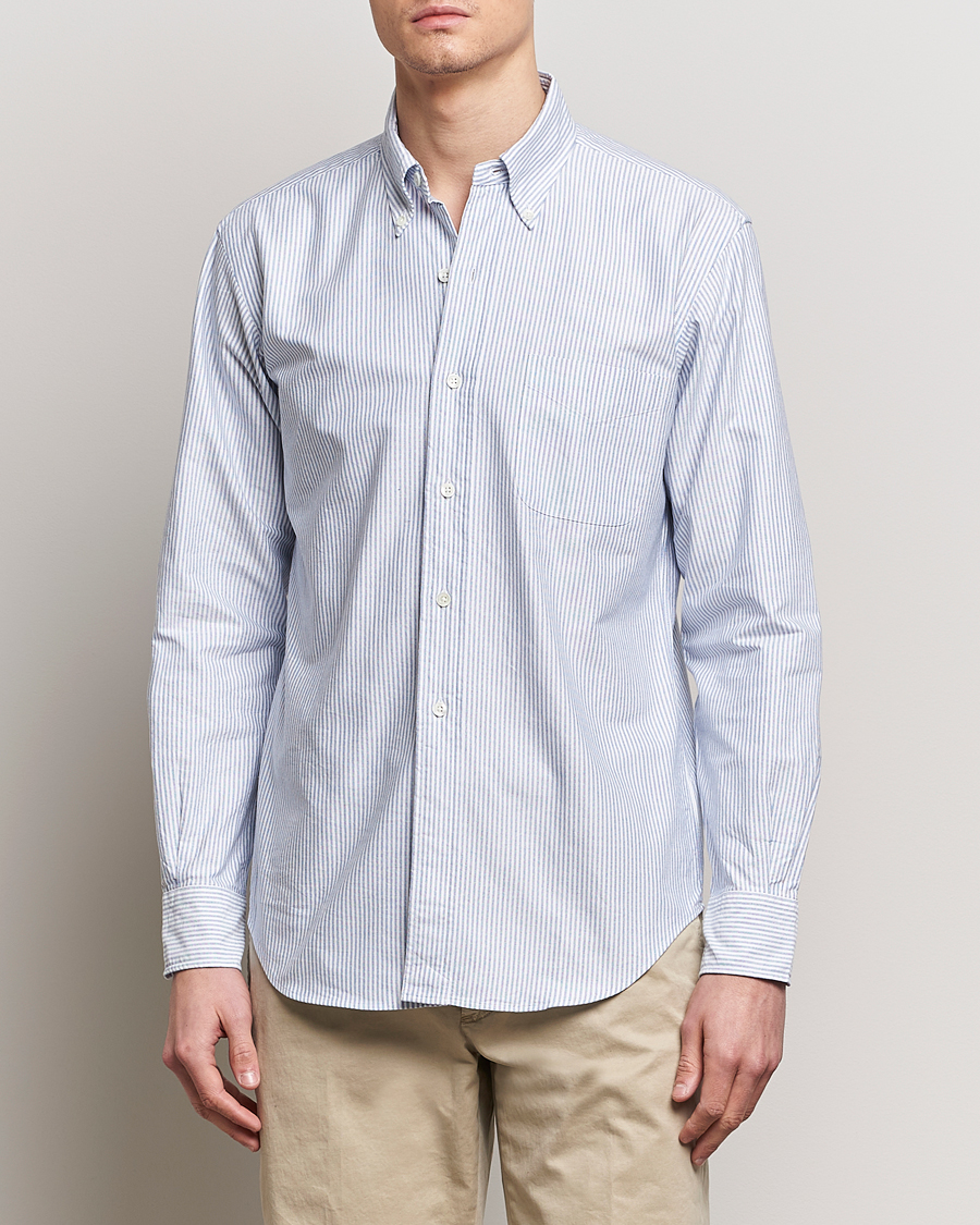 Herr | Skjortor | Kamakura Shirts | Vintage Ivy Oxford Button Down Shirt Blue Stripe