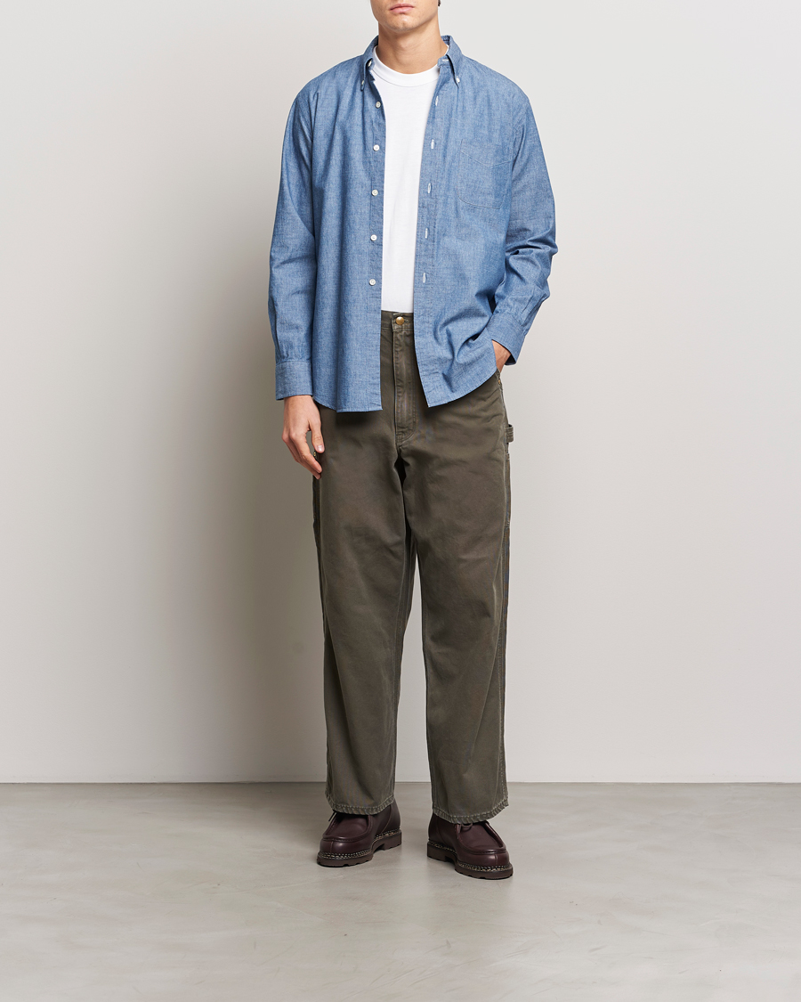 Herr | Skjortor | Kamakura Shirts | Vintage Ivy Chambray Button Down Shirt Blue