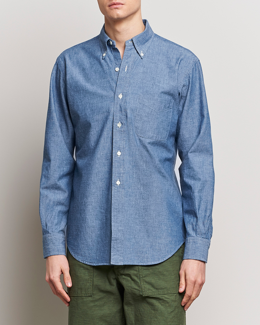 Herr | Kläder | Kamakura Shirts | Vintage Ivy Chambray Button Down Shirt Blue