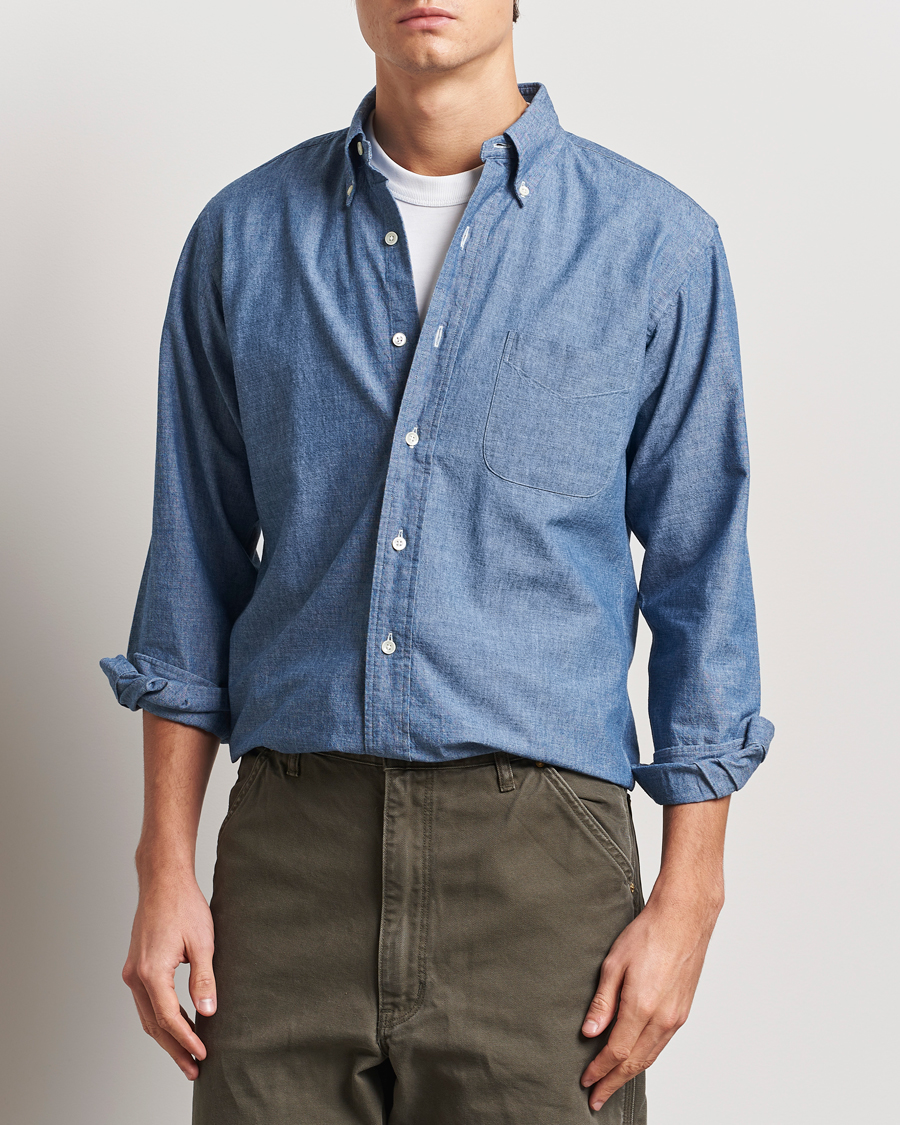 Herr | Skjortor | Kamakura Shirts | Vintage Ivy Chambray Button Down Shirt Blue
