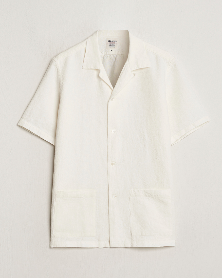 Herr | Skjortor | Kamakura Shirts | Vintage Ivy Heavy Linen Beach Shirt White