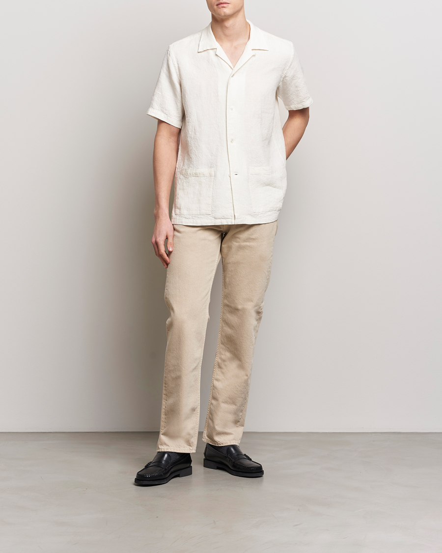 Herr | Skjortor | Kamakura Shirts | Vintage Ivy Heavy Linen Beach Shirt White
