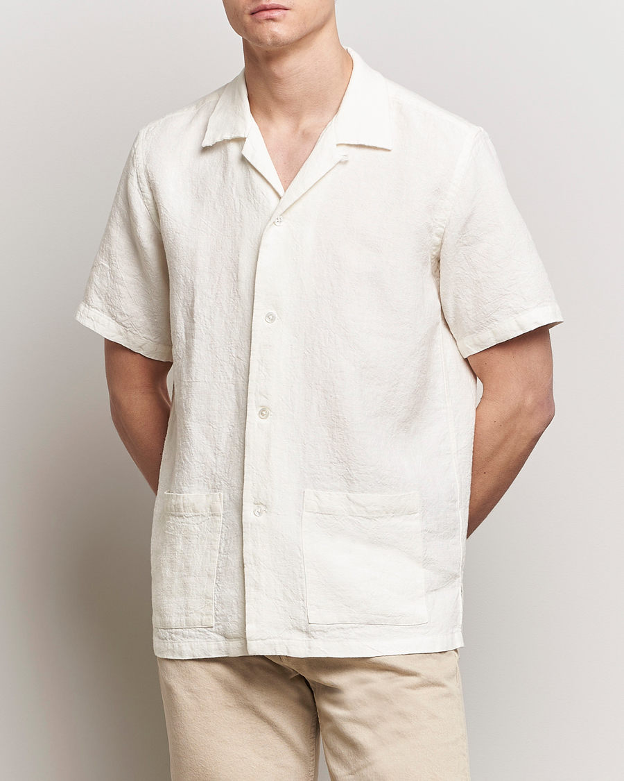 Herr | Casual | Kamakura Shirts | Vintage Ivy Heavy Linen Beach Shirt White