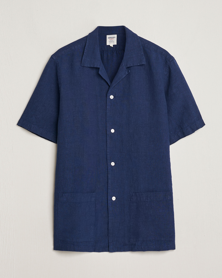 Herr |  | Kamakura Shirts | Vintage Ivy Heavy Linen Beach Shirt Navy