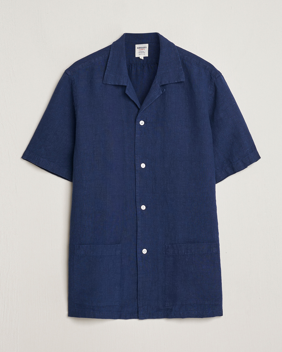 Herr | Skjortor | Kamakura Shirts | Heavy Linen Beach Shirt Navy